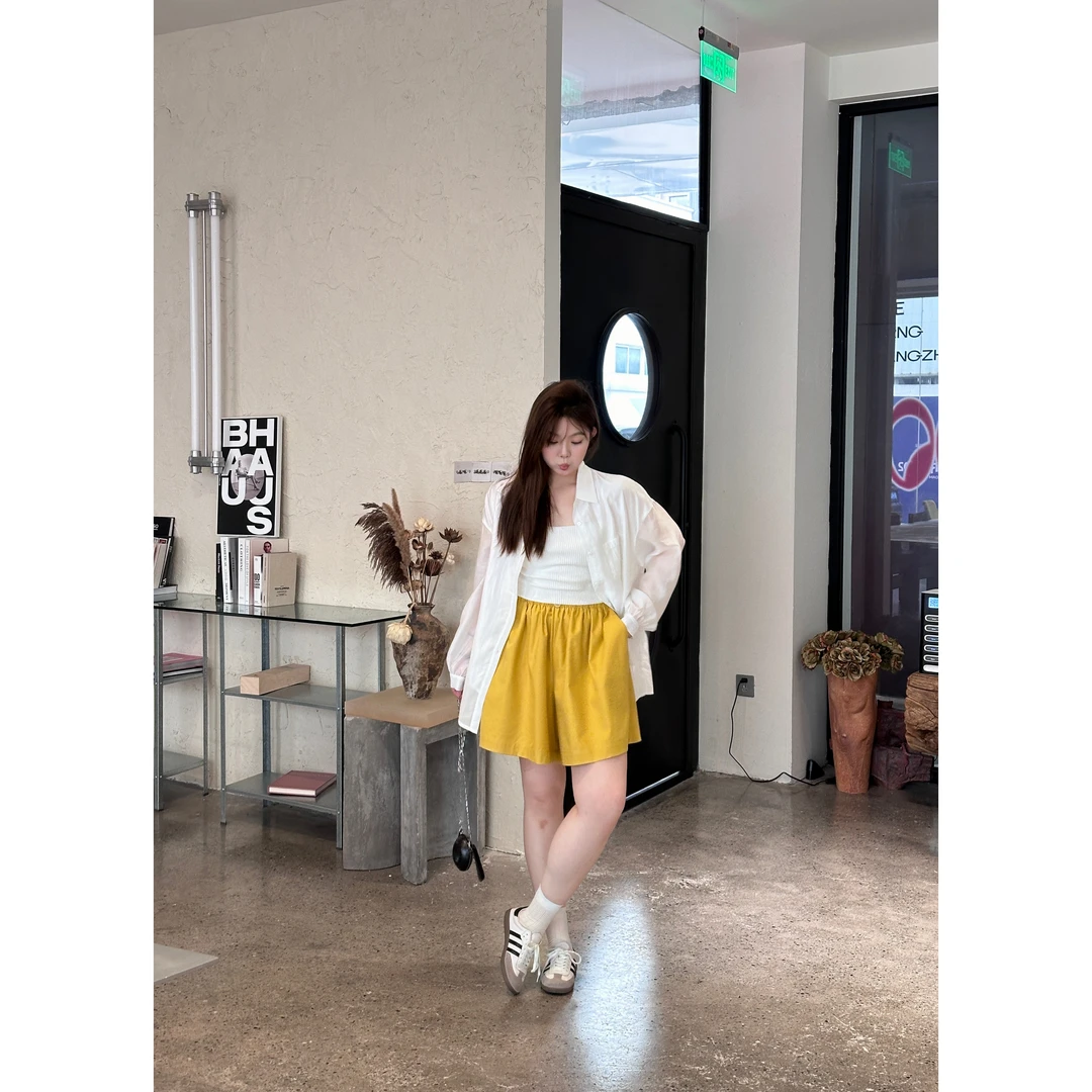 晶咕【心动恋曲】夏季宽松简约纯色后背蕾丝拼接设计感长袖衬衫