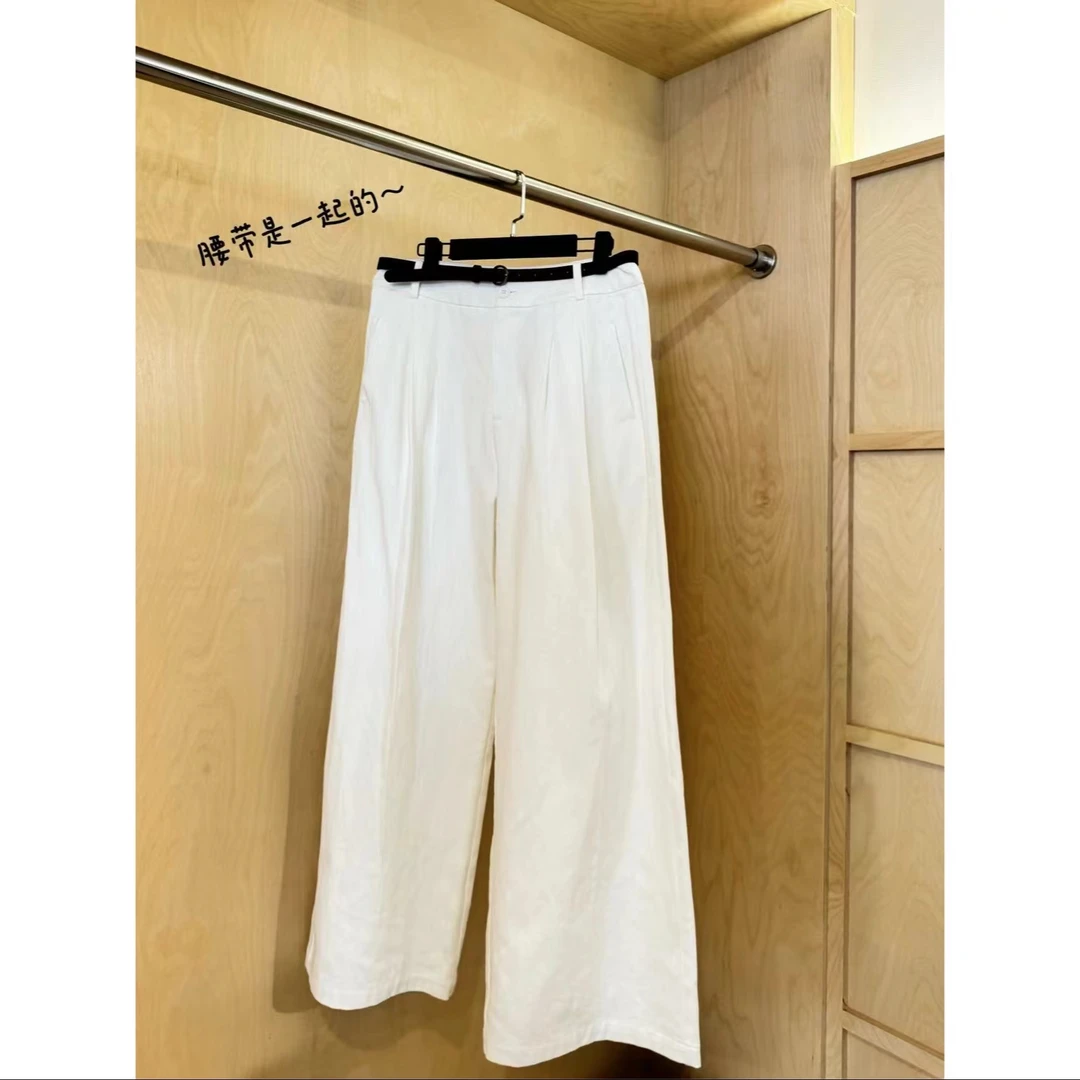 晶咕【米兰秀场】高级立体肌理感竖条纹宽松直筒裤（带腰带）高腰休闲