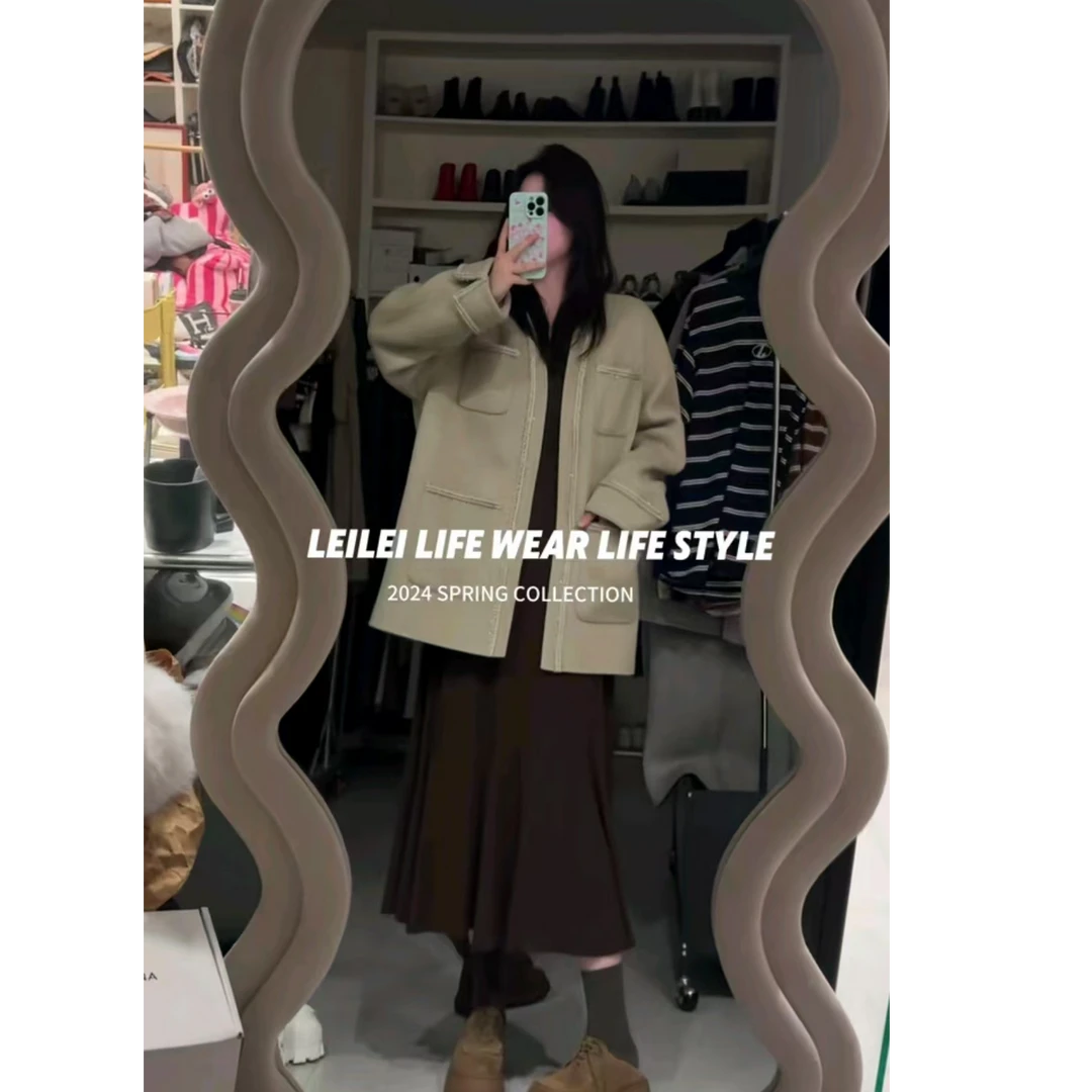 晶咕【步步生莲】韩版大圆领纽扣纯色长袖下摆鱼尾连衣裙