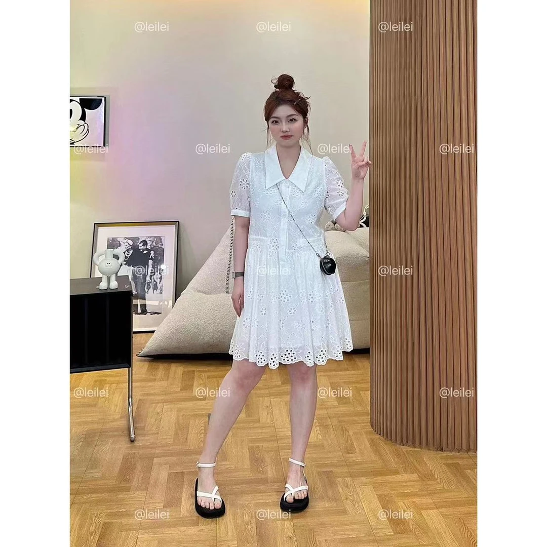 晶咕宠粉「曼妙黑白」镂空小香风衬衫连衣裙春夏超显瘦连衣裙蕾丝