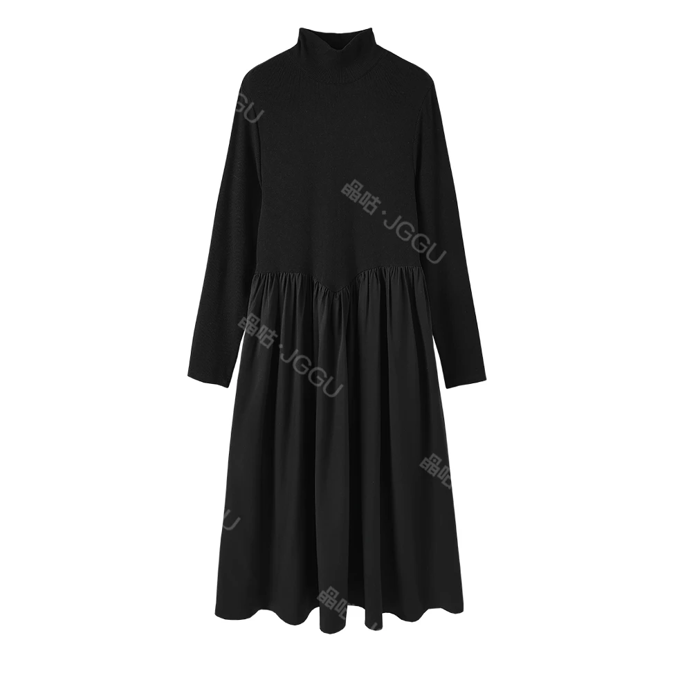 晶咕白标专供~气质赫本风设计感显瘦A字拼接连衣裙