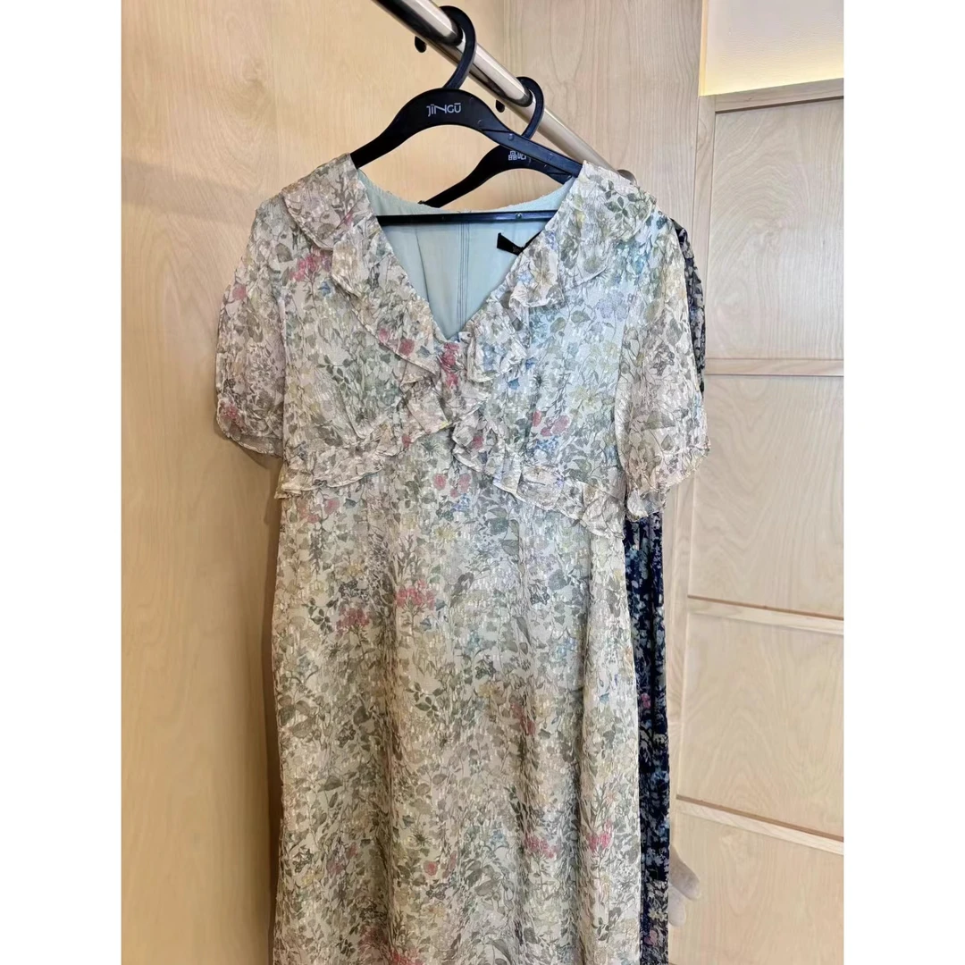 晶咕JGGU仙气飘飘碎花连衣裙气质显瘦收腰法式复古泡泡袖印花