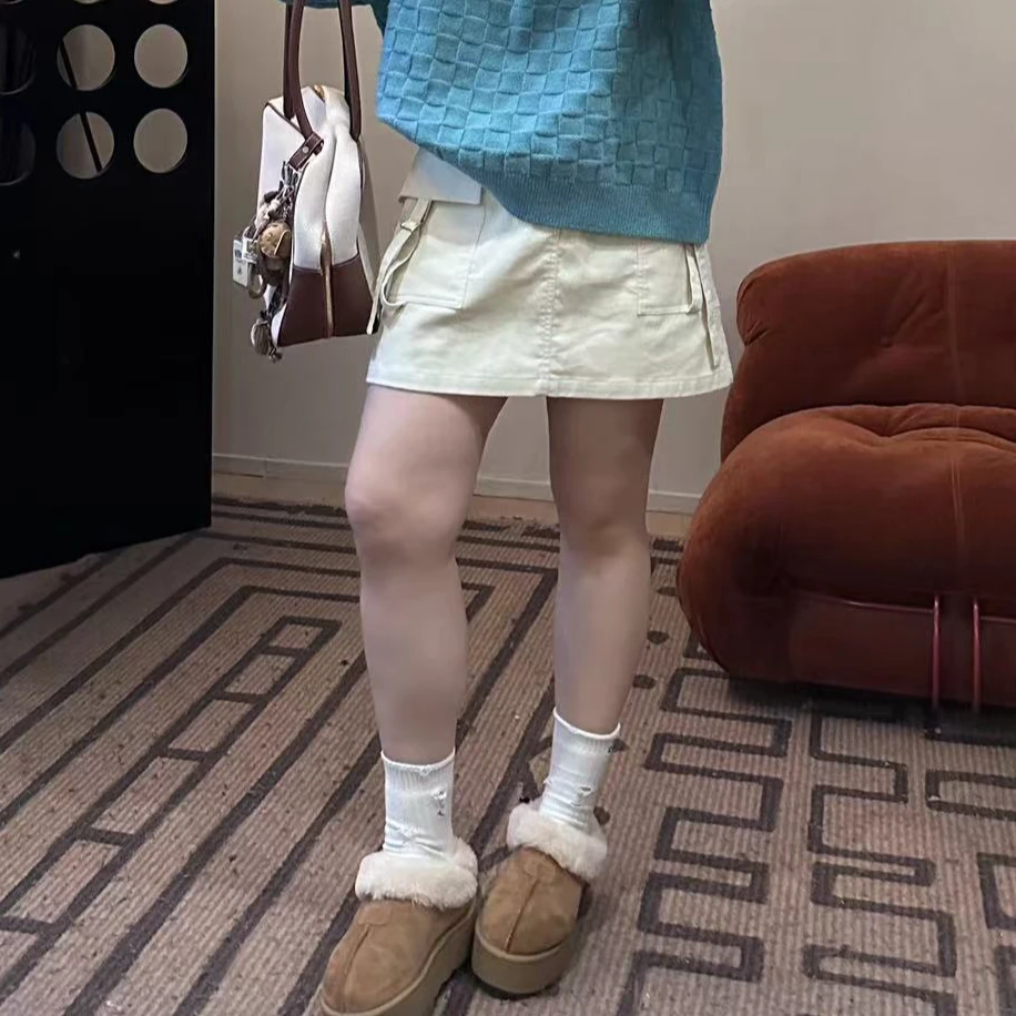 晶咕【半身际遇】时尚休闲A字显瘦高腰工装大口袋短裙