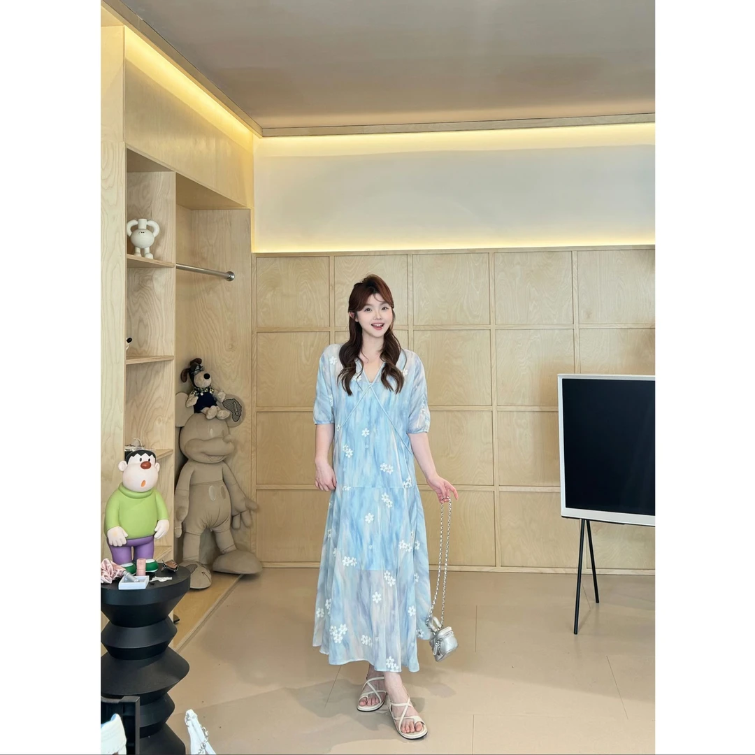 晶咕【花语梦境】法式V领水波纹刺绣雏菊鱼尾连衣裙+吊带连衣裙