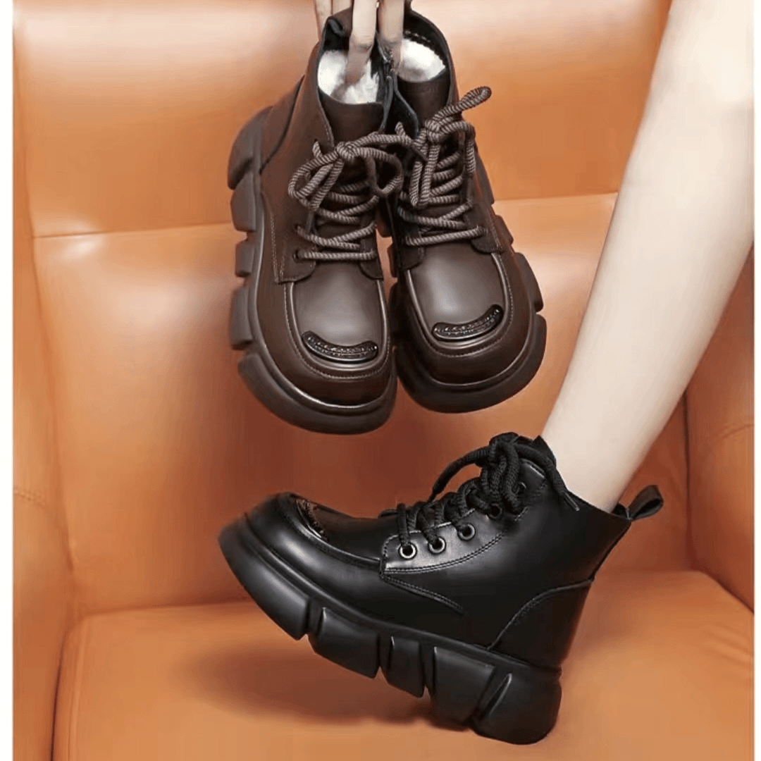 【6652羊毛靴】时尚厚底靴子冬羊羔毛女马丁靴真皮羊皮毛一体女短