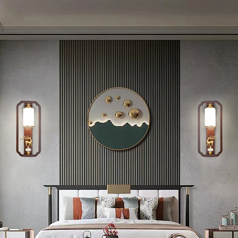 新中式壁灯2025新款床头卧室客厅实木背景墙过道走廊中国风灯具