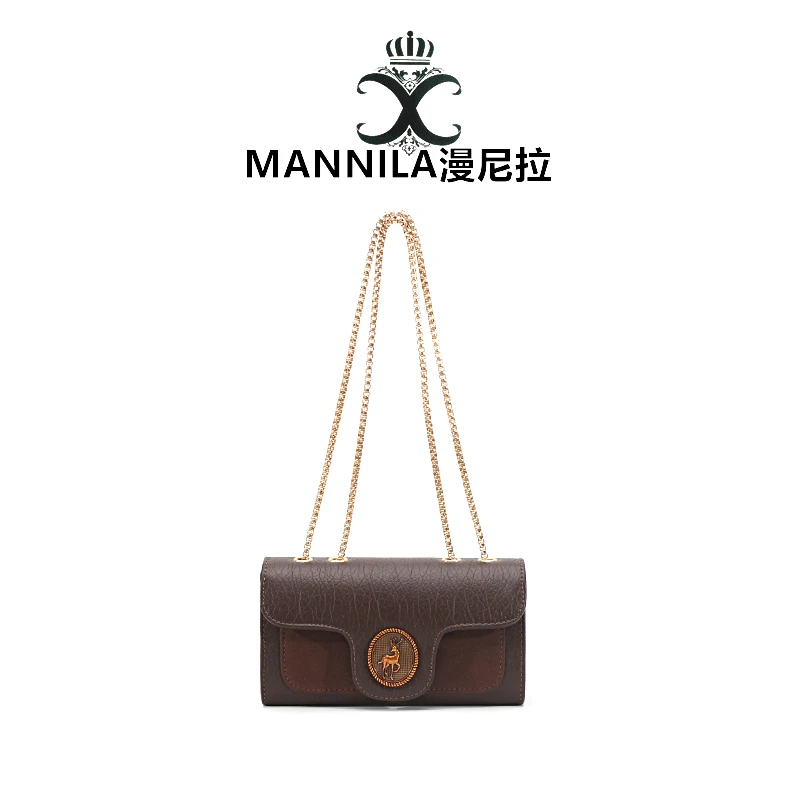 单肩链条轻奢复古百搭棕色肩包可斜挎5593