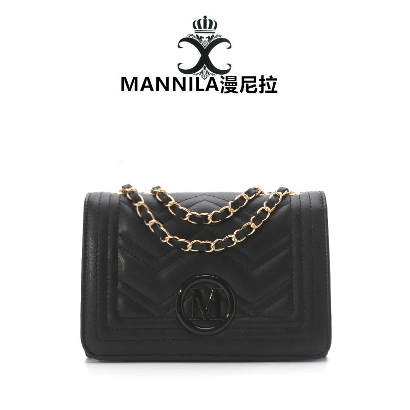 单肩时尚女士黑色经典中号菱格盒子包肩包5744