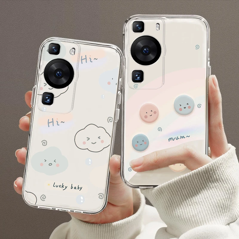 适用华为p60手机壳p60pro透明硅胶LNA-AL00软壳可爱彩虹笑脸防摔
