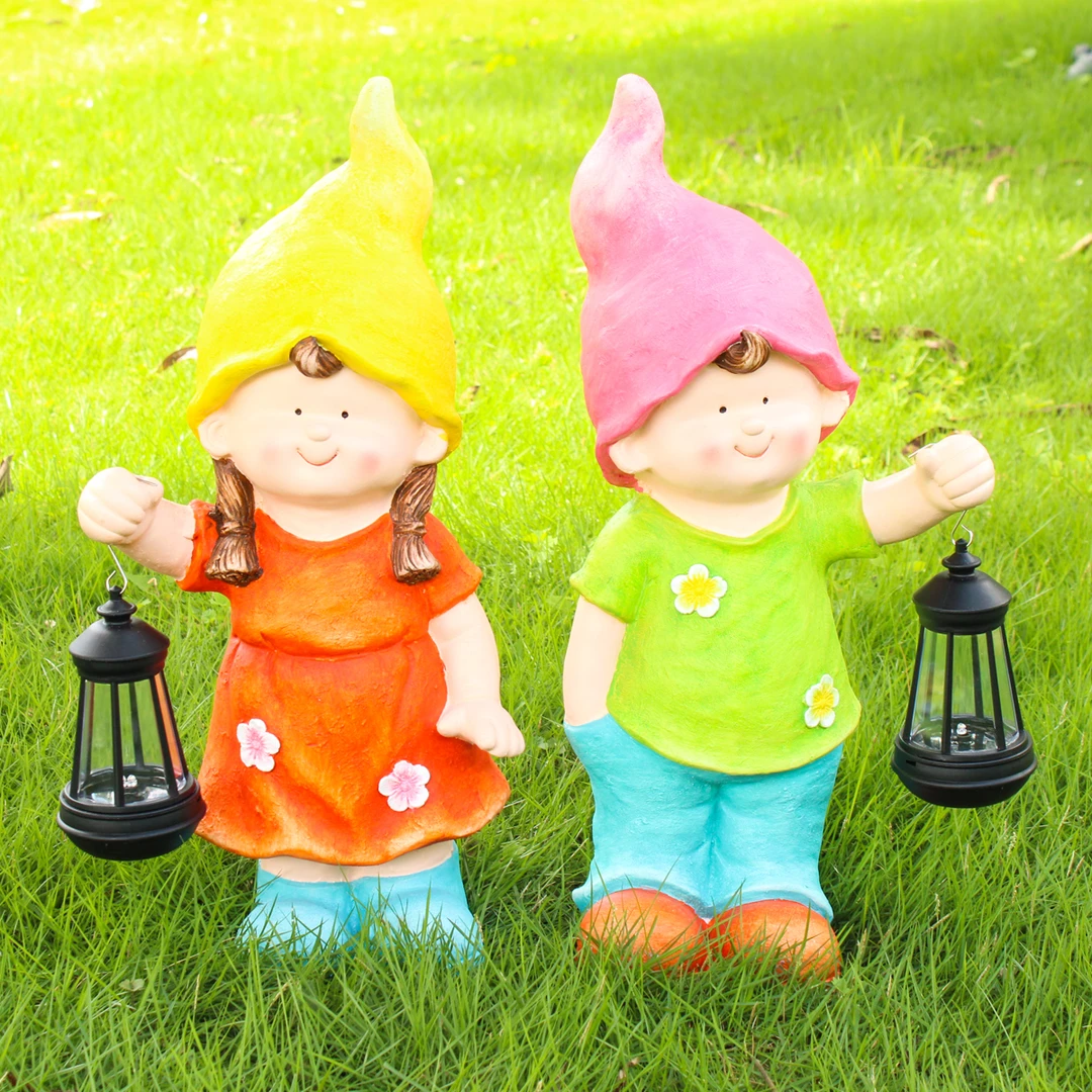 太阳能提灯男孩女孩摆件花园别墅发光装饰品庭院景观家居创意摆设