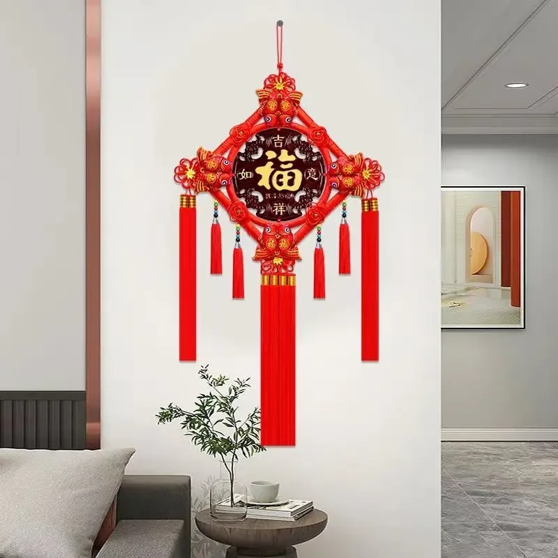 【超大号】福字桃木中国结挂件客厅电视墙挂饰乔迁玄关春节家居装饰