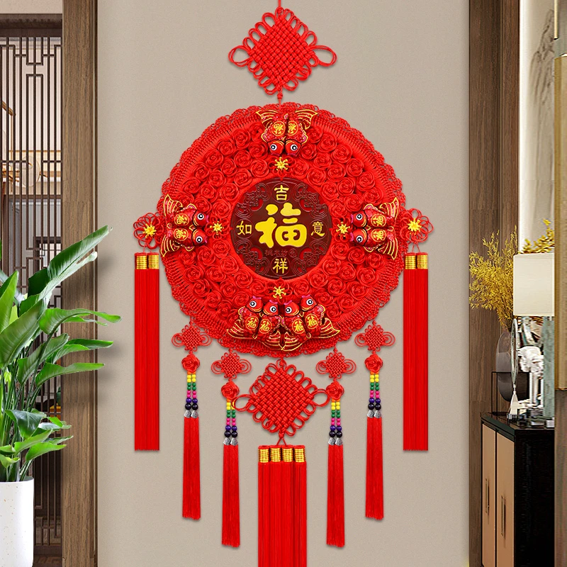 蛇年中国结福字挂件圆形编织玄关电视背景墙乔迁结婚春节挂件装饰
