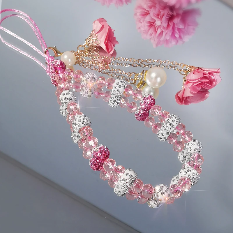 手机挂绳水晶链珠子纯手工编织手机壳吊坠水钻女挂件短款手腕