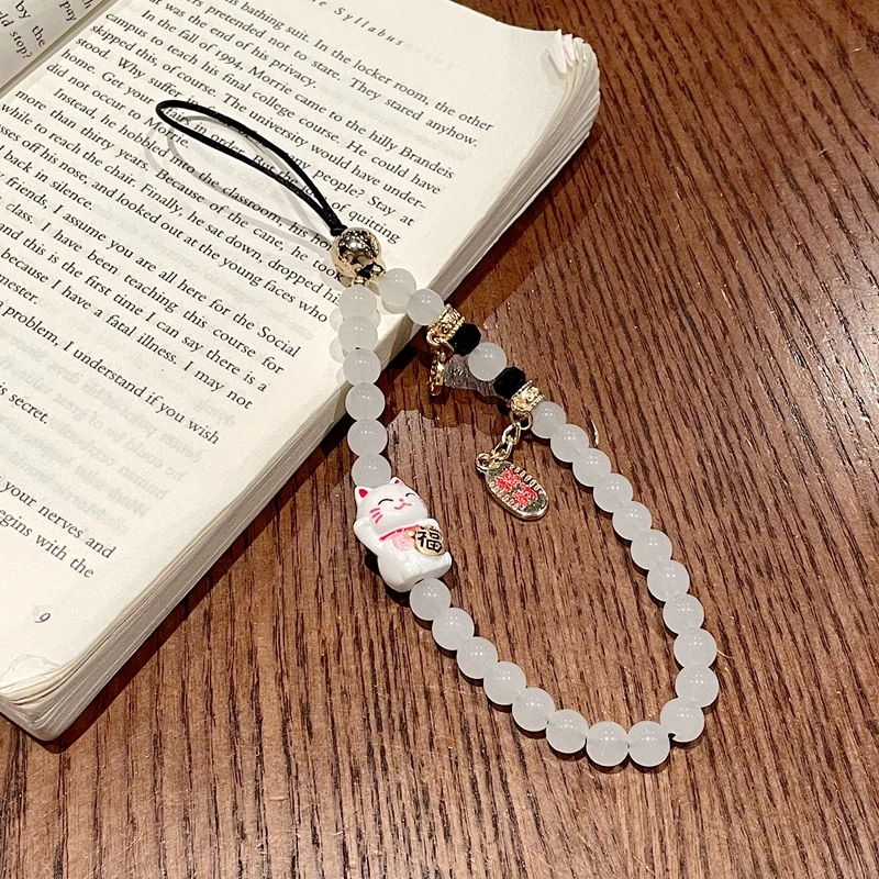 新款招财猫手机链挂饰串珠链条手链手腕挂绳腕带绳子腕绳中国风