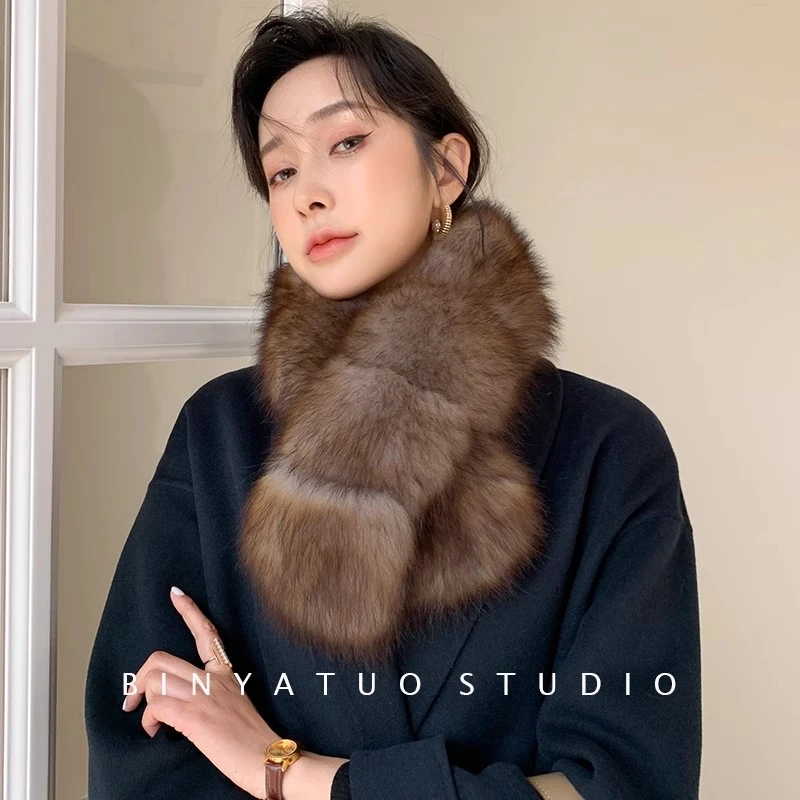 新款气质狐狸毛皮草围巾内里獭兔毛里衬冬季保暖裘皮狐狸毛围脖