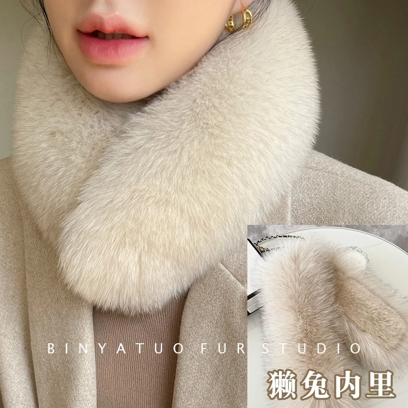 升级兔毛内里~狐狸毛整皮v字显瘦皮草围巾真毛毛领纯色围脖脖套女