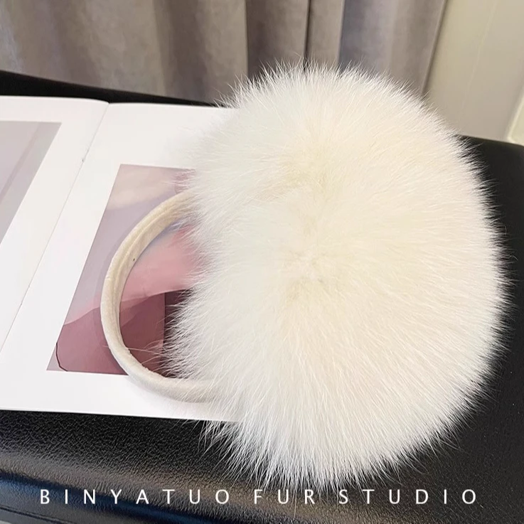 狐狸毛真毛耳包 秋冬奶油色可爱耳捂耳罩可伸缩暖耳 保暖百搭