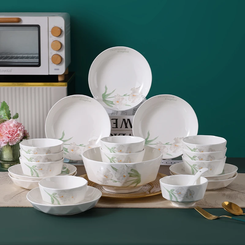 【芳姐工厂价】玉迎春10碗6盘1汤碗1汤勺陶瓷餐具