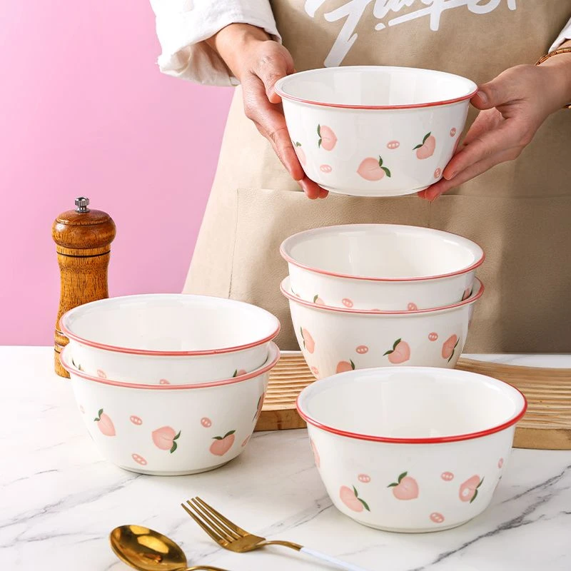 【A012】6英寸水蜜桃碗大面碗泡面碗陶瓷碗ins风高颜值餐具