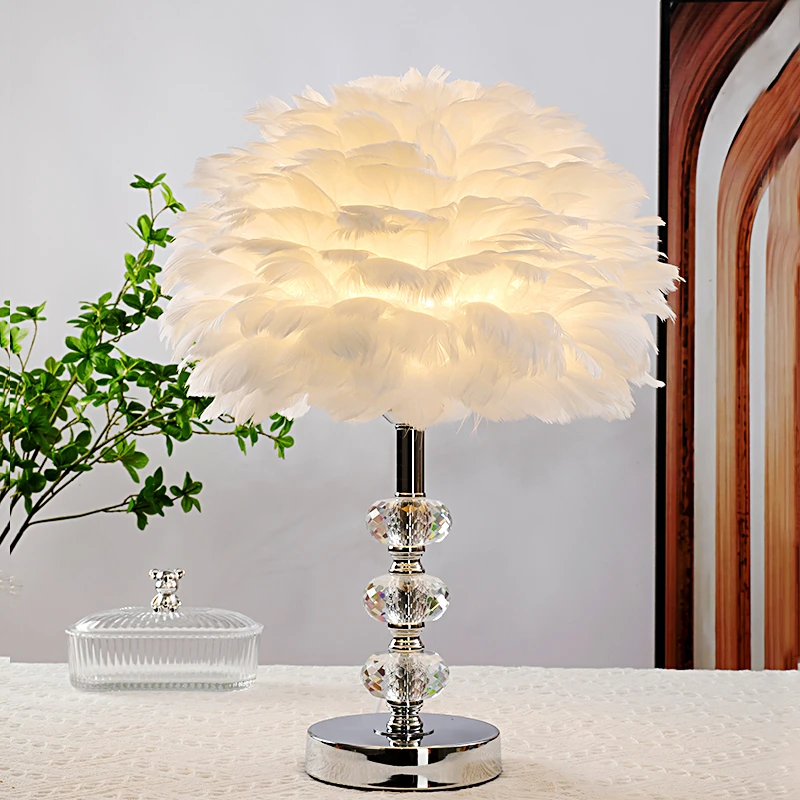 水晶台灯天然鹅毛灯罩仙女款立式羽毛灯装饰灯轻奢灯饰创意简约