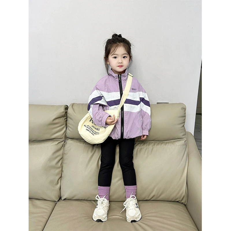 范博嘉女童外套2023秋季新款儿童洋气撞色冲锋衣宝宝休闲拼接夹克