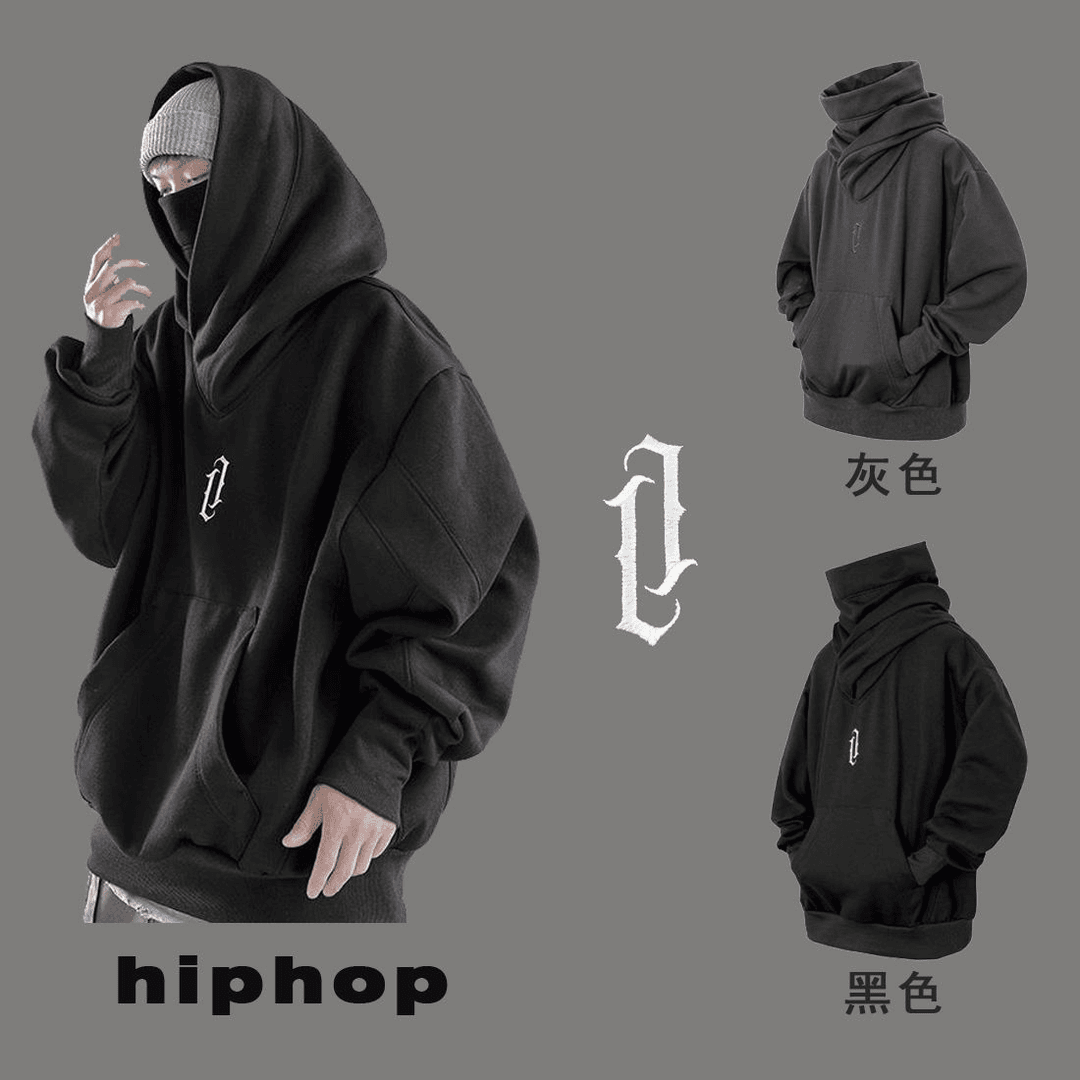 美式废土风冲锋卫衣男堆堆领高街重磅社恐高领cos澜同款连帽外套
