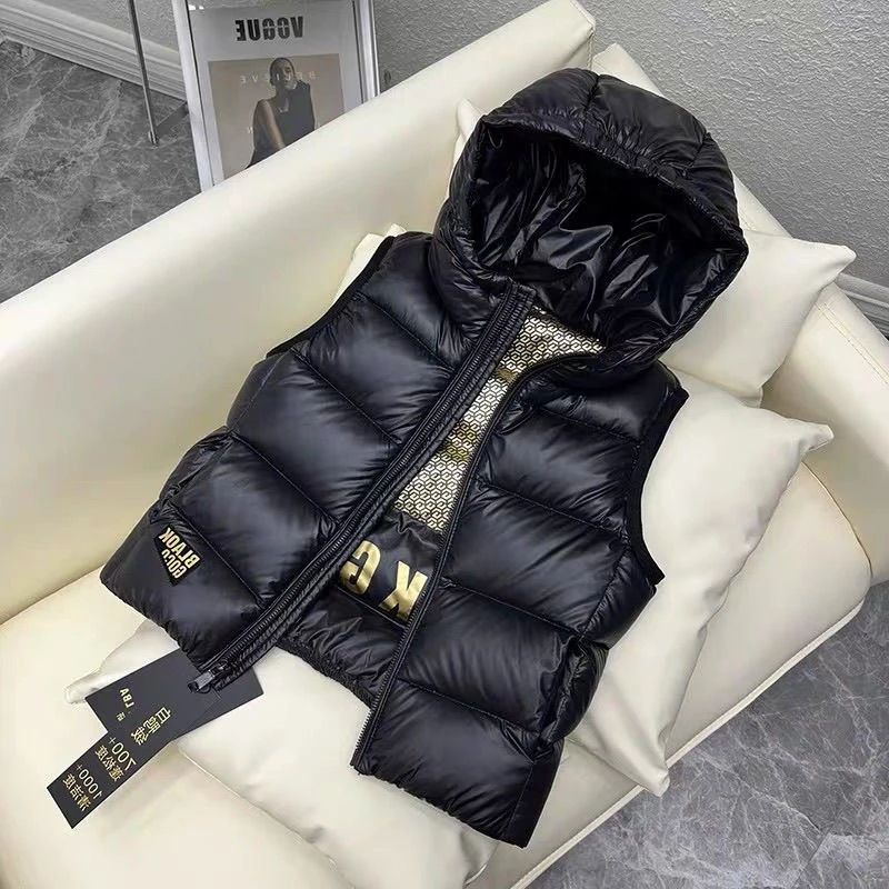 新款儿童黑金马甲男女童中大童秋冬保暖韩版连帽坎肩