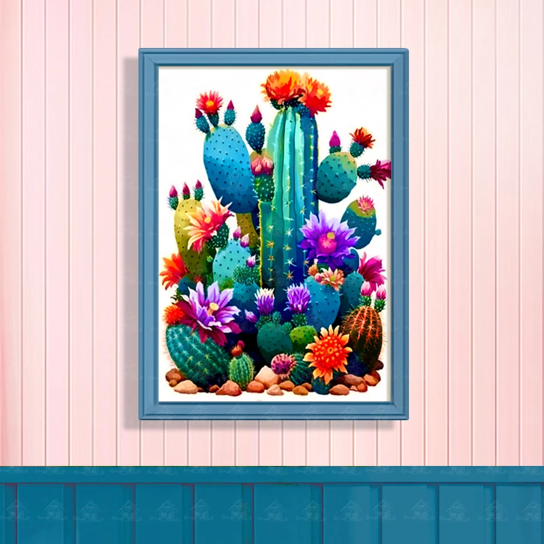 爱阁十字绣仙人掌新款现代简约植物客厅玄关小件装饰挂画手工线绣
