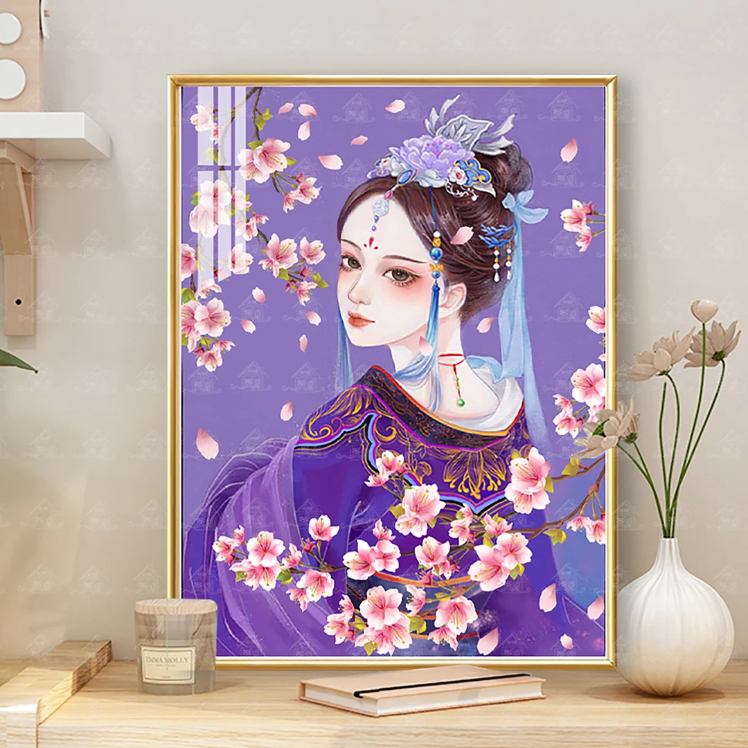 爱阁十字绣 国风紫衣花旦 新款古风人物京剧脸谱小件手工线绣