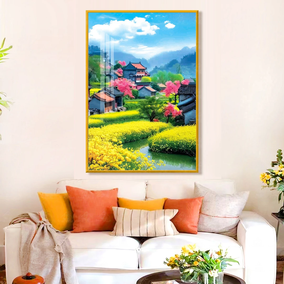 【进口棉布】爱阁十字绣故乡的油菜花新款简约花卉小件客厅手工线绣