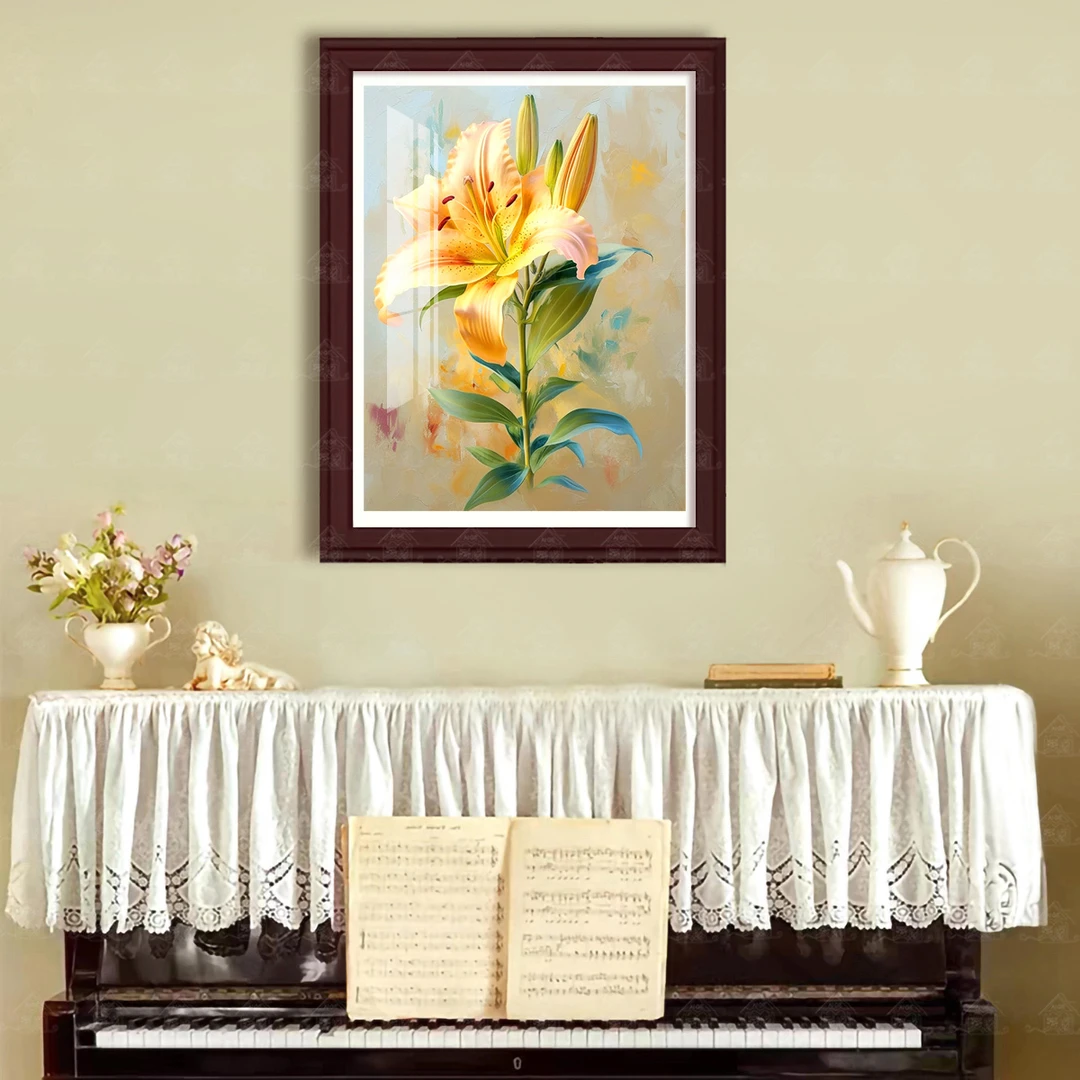 爱阁十字绣黄百合花新款小件花卉简约客厅玄关装饰挂画手工线绣