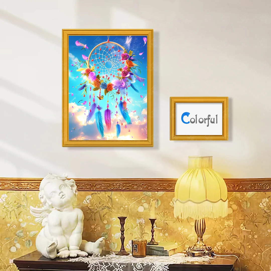 爱阁十字绣捕梦网和鲜花新款小件花卉简约客厅玄关手工装饰画绣线