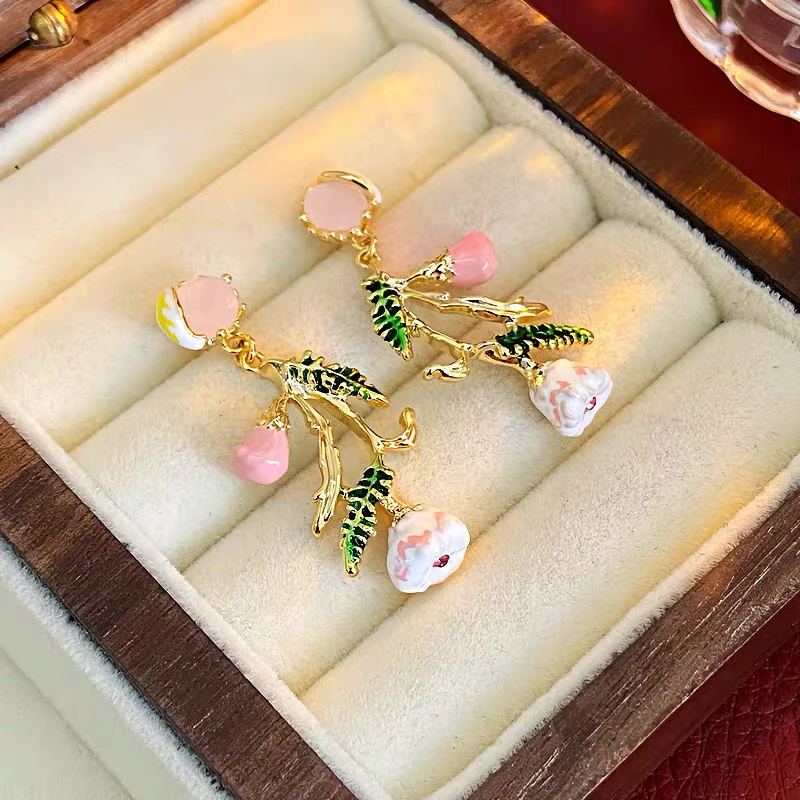 铜合金合成锆石耳饰 《花藤》手工气质时尚百搭少女古风简约清新178