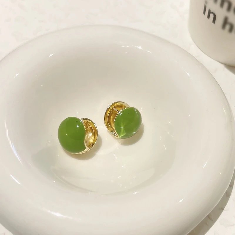 铜合金耳饰 气质简约时尚绿色百搭小众设计感日韩