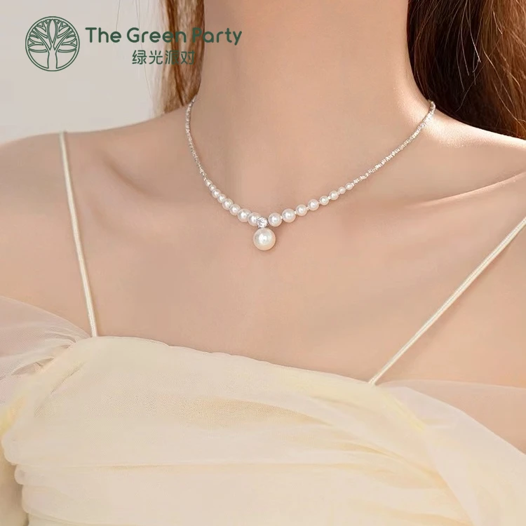铜合金仿珍珠项链 TheGreenParty日韩气质月光碎碎子颈链项链女