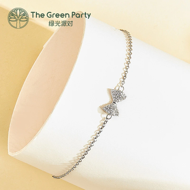 925银合成锆石手链 日韩轻奢女款蝴蝶结银手链