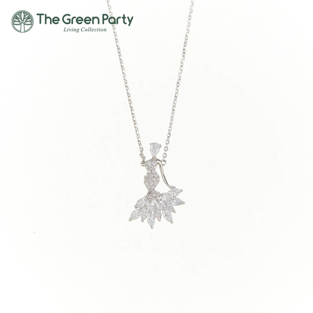 坠链均925银合成锆石 TheGreenParty女神系列拼锆钻吊坠项链银饰