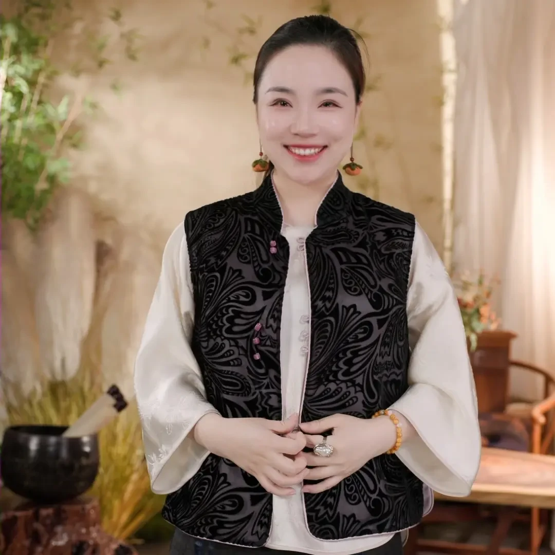 【语苏】满分桑蚕丝真丝丝绒女装中式新中式国风双面双穿马甲