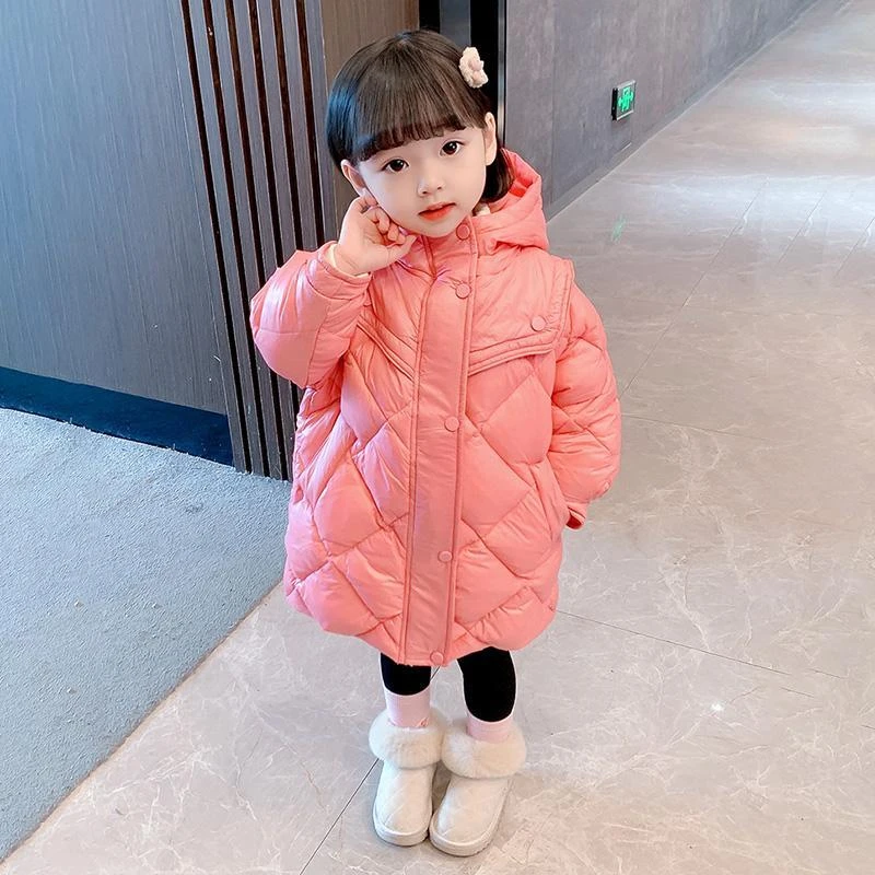 女童冬装加厚服2024年新款儿童宝宝夹棉外套中长款冬季棉衣女宝暖