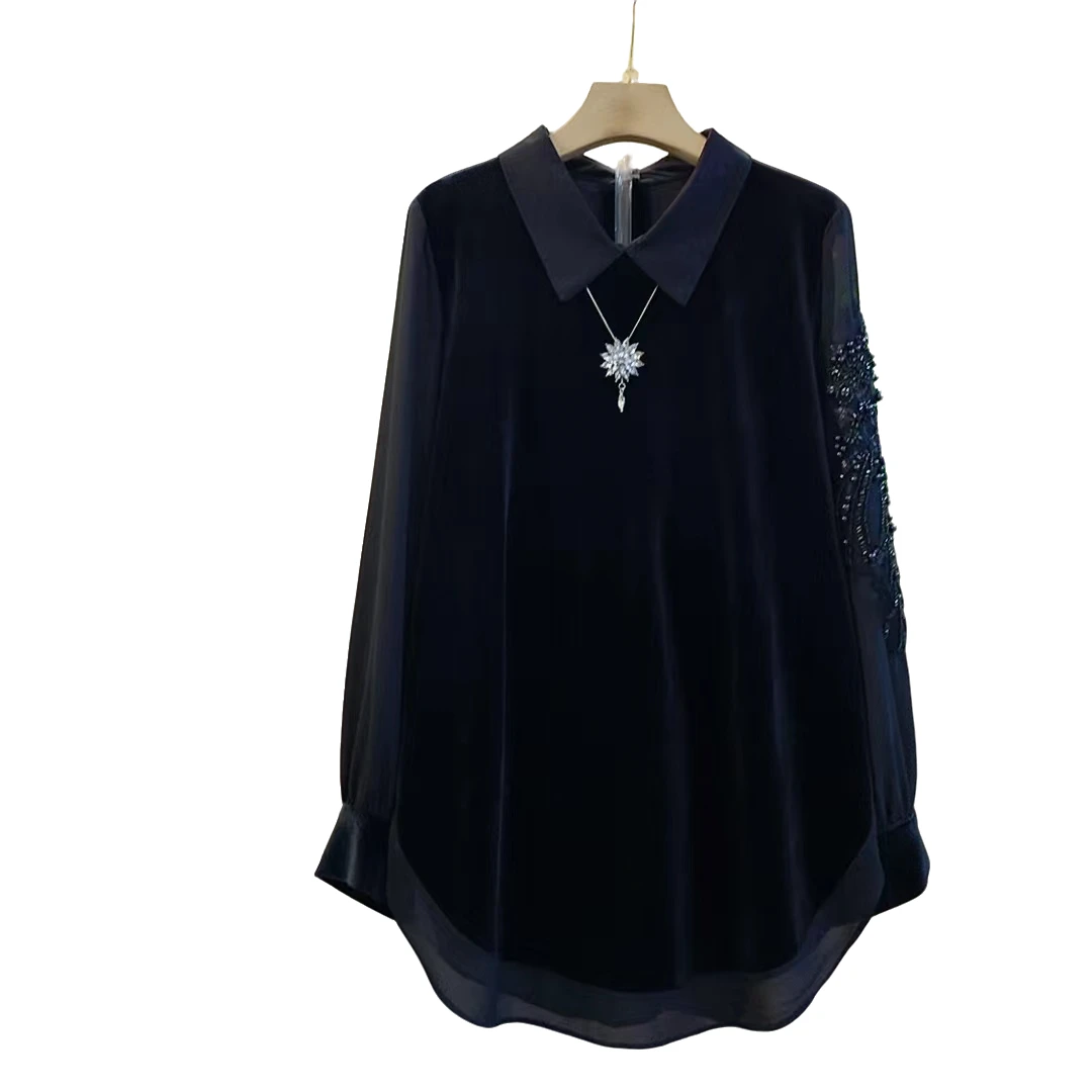 欧货时尚重工丝绒拼接高级感宽松百搭上衣（长74左右）