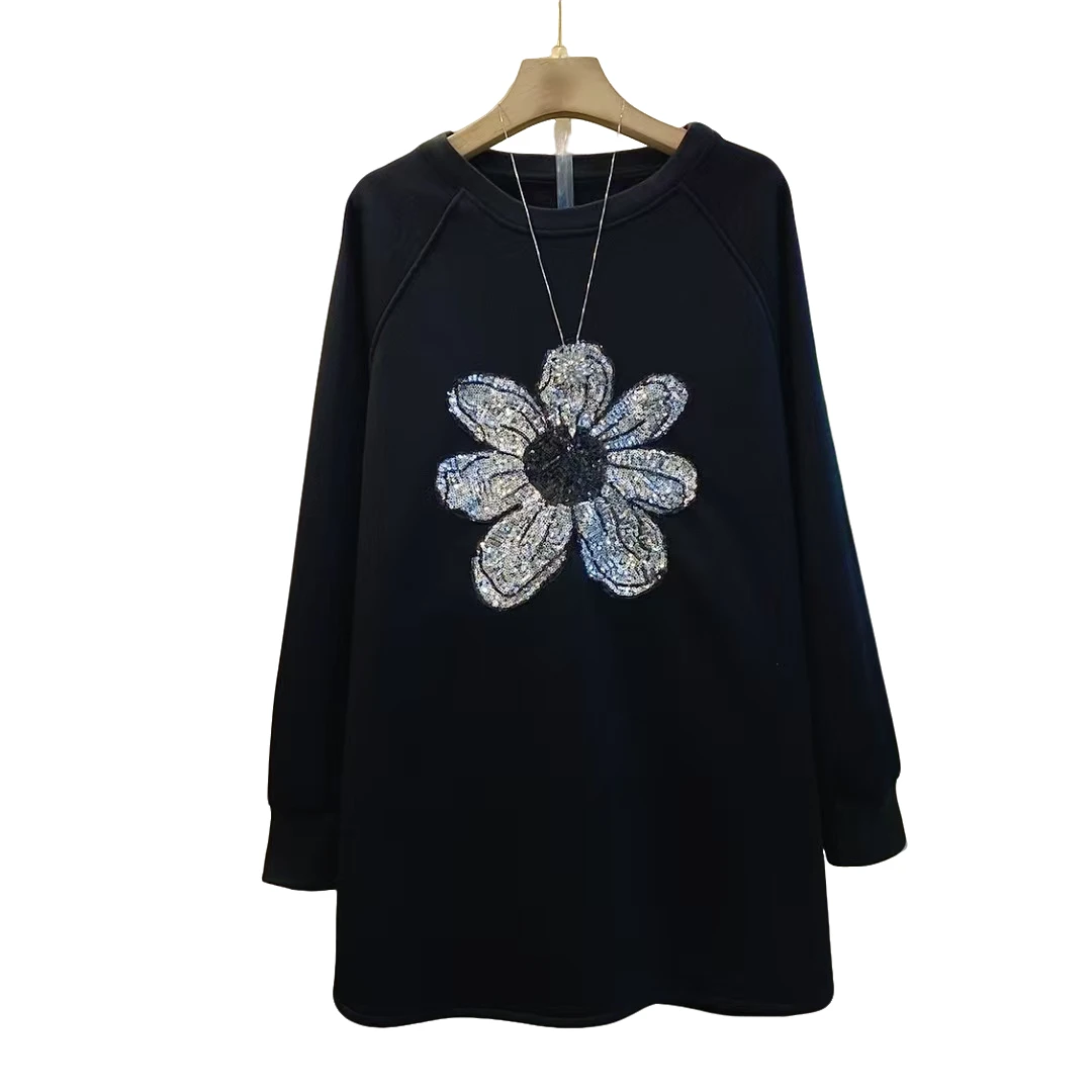 新款时尚重工宽松百搭加绒显瘦长衫