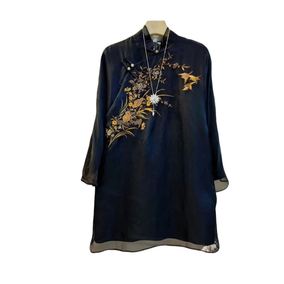 新款复古国风不规则盘扣刺绣设计百搭上衣