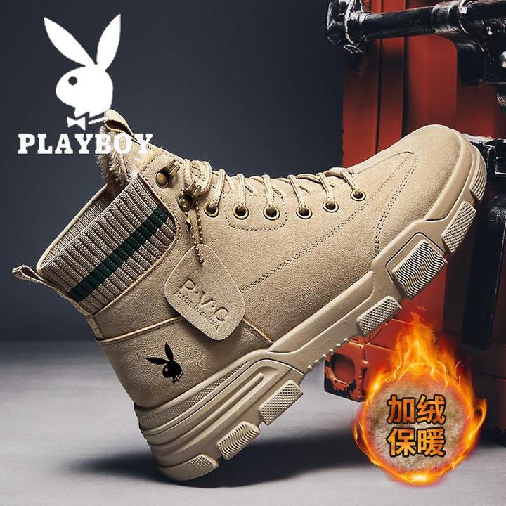 花花公子马丁靴男鞋冬季加绒加厚保暖棉鞋男士工装东北防寒雪地靴