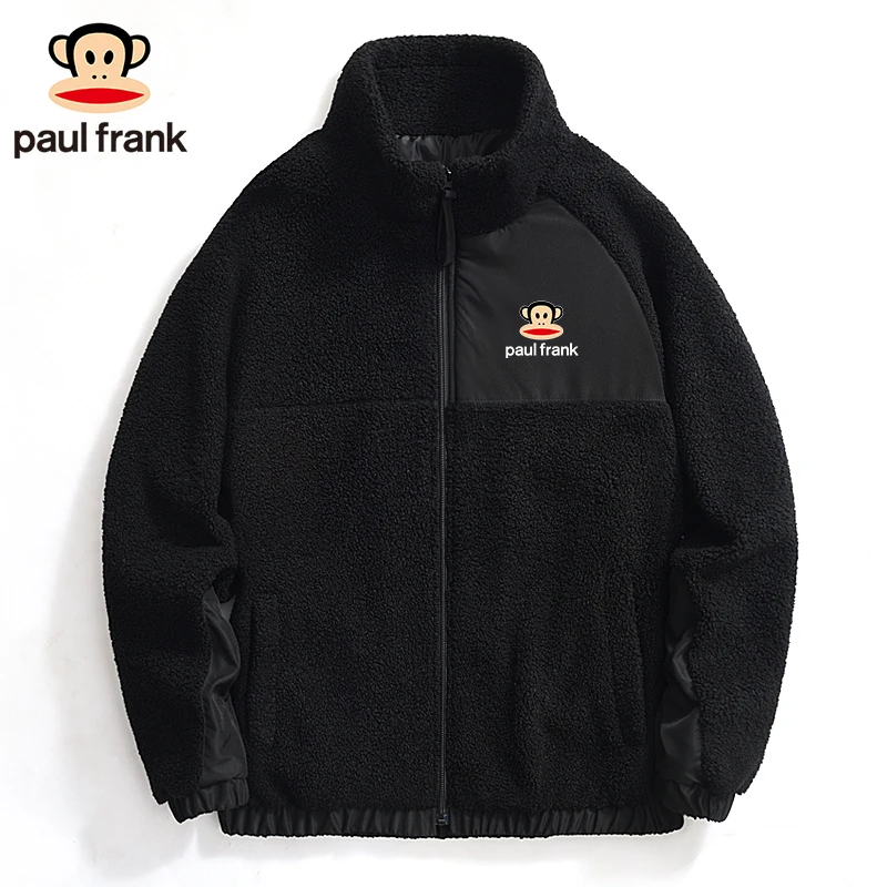 paul frank/大嘴猴秋冬季羊羔绒运动情侣款休闲宽立领松棉服外套