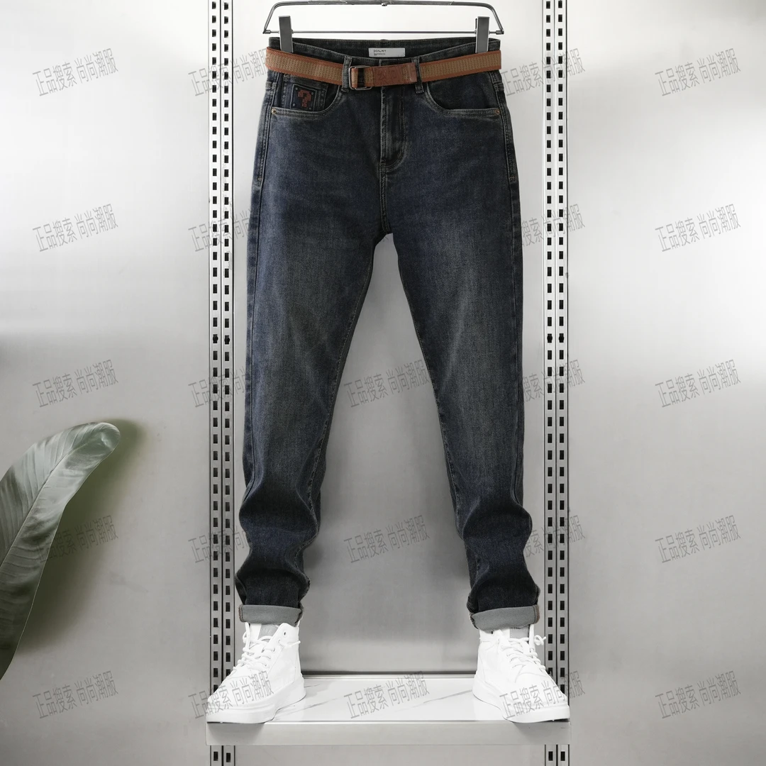 四季款男士美式重磅复古水洗墨蓝简单净版潮流百搭微单直筒牛仔裤