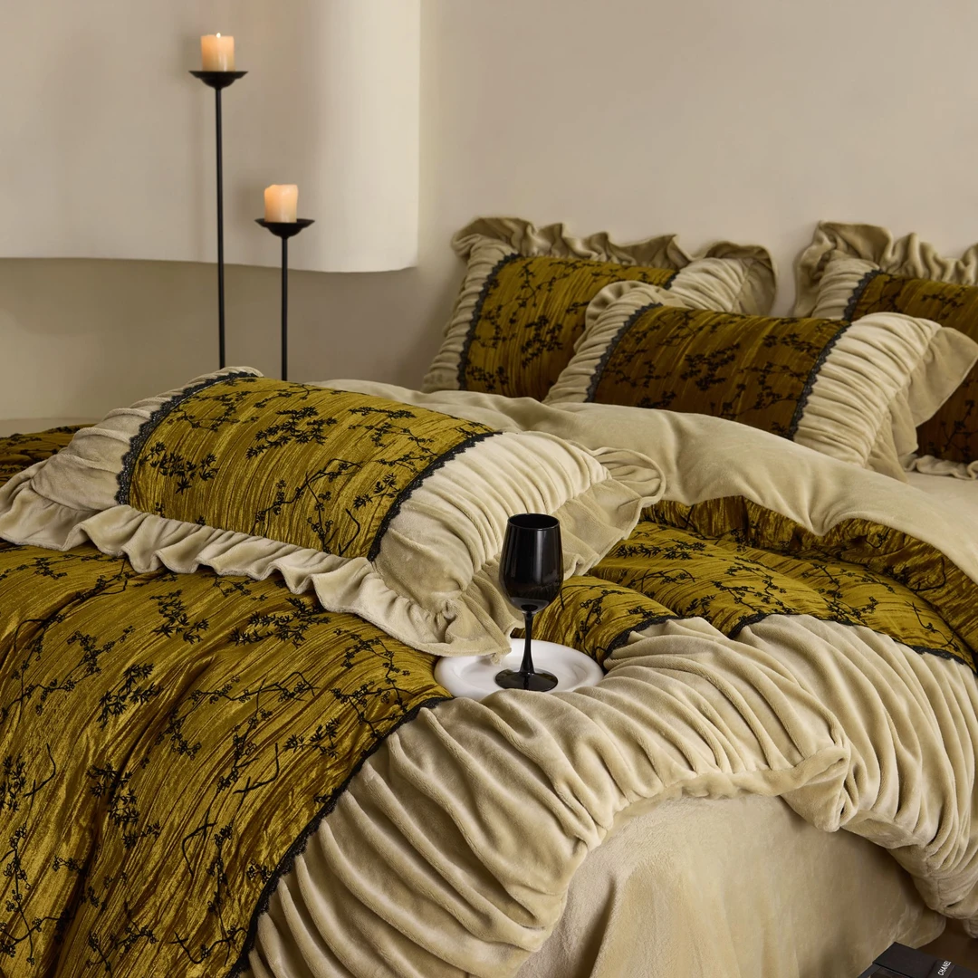 梅边Design【宫廷谧室】法式复古重工加厚加绒金丝绒牛奶绒四件套