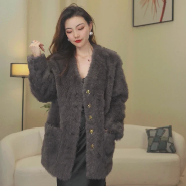 秋冬新款皮毛一体外套8026时尚百搭气质上衣设计师款短款外套-