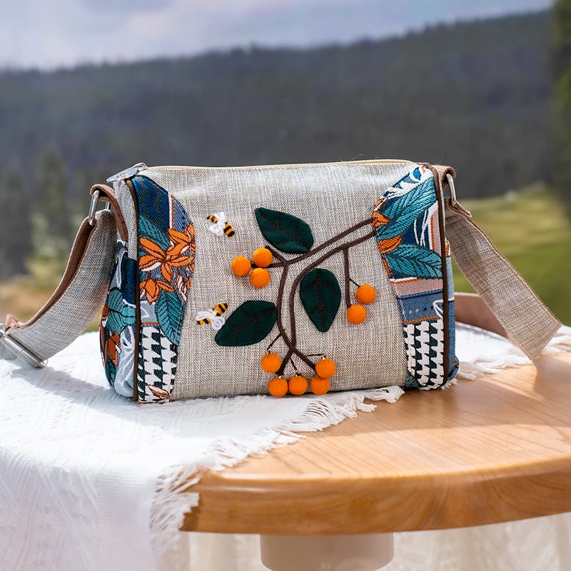 一抹异彩原创小众民族风斜挎包手工缝制复古事事如意夹层休闲单肩