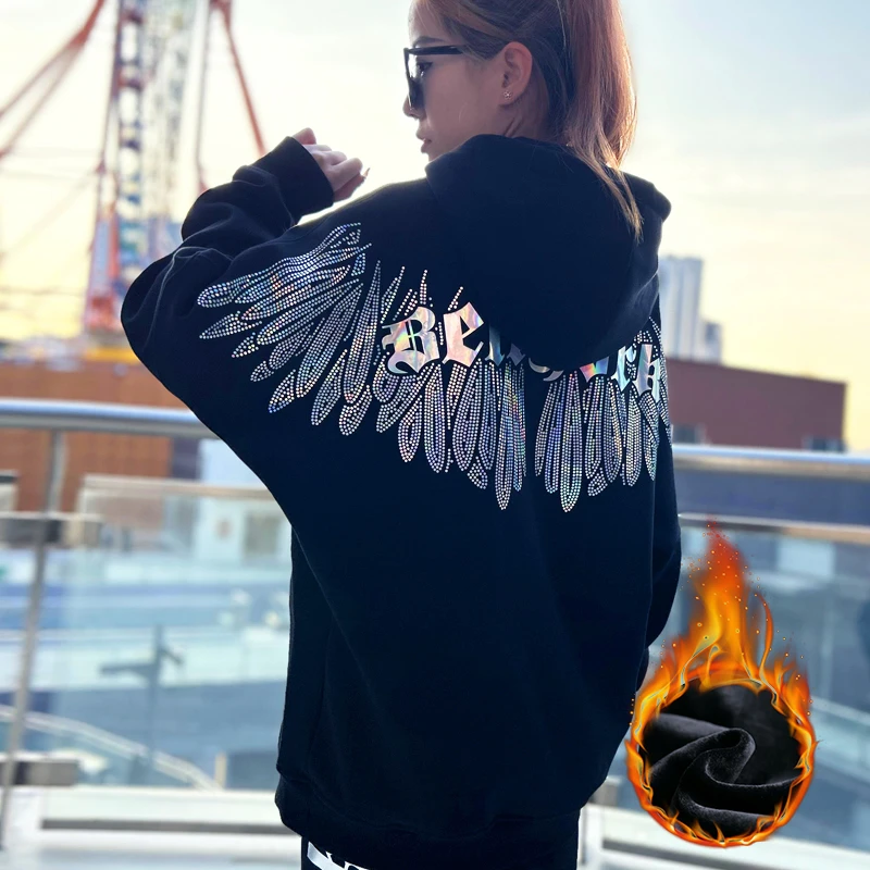 BY加绒潮牌冬季新款连帽幻彩系列卫衣/烫金男女同款百搭休闲套头