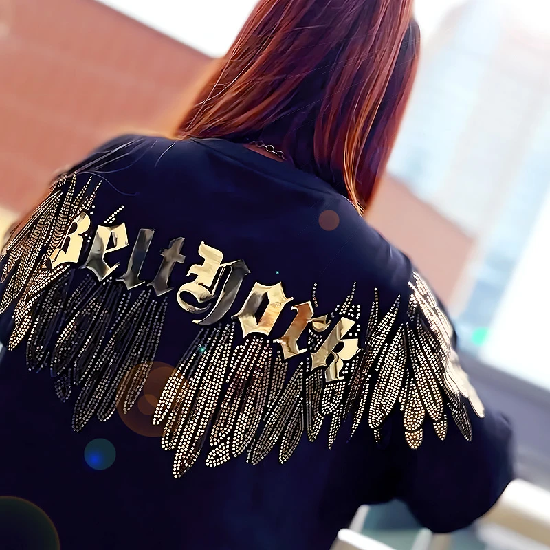 BY潮牌新款烫金翅膀短袖T恤/男女同款情侣宽松夏季潮流半袖